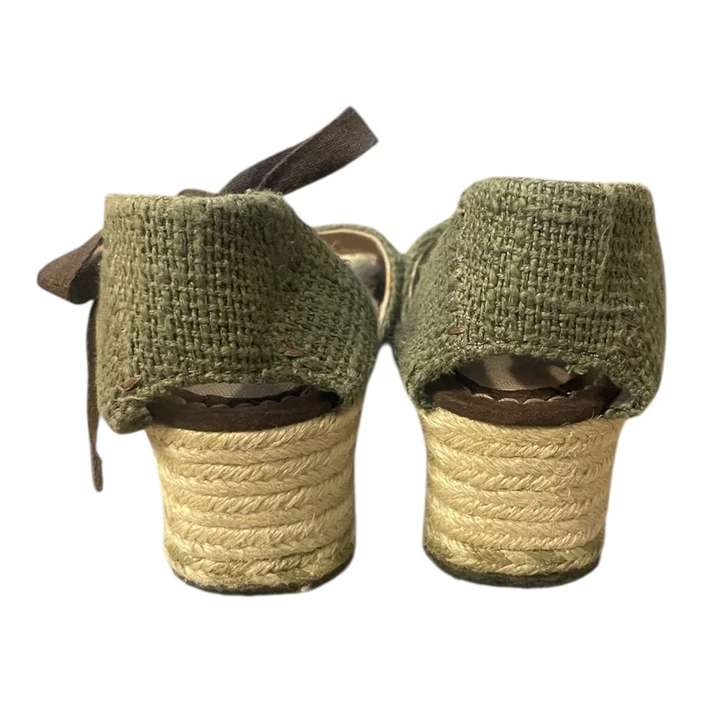 UGG Australia Lucianna Green Woven Espadrille Wedge Sandals Ribbons Size 8